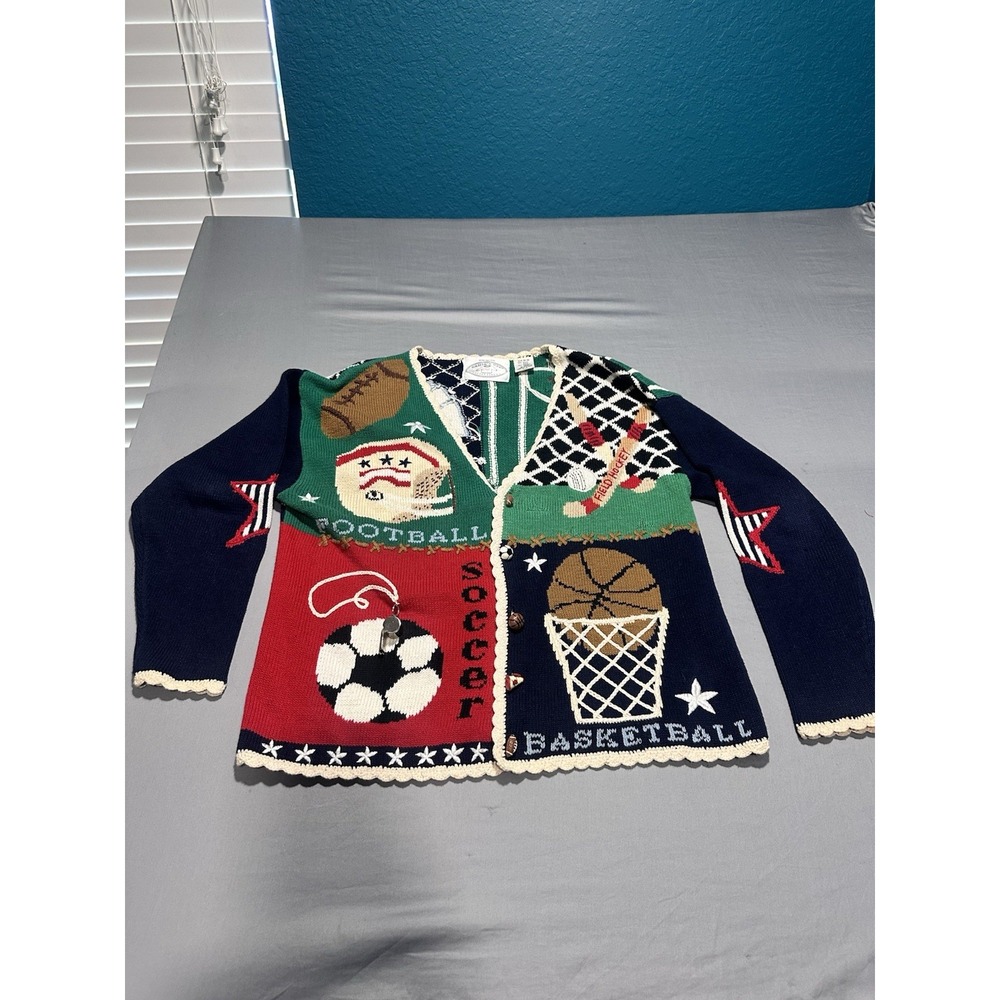Vintage Y2K Eagles Eye Knit Cardigan Sweater Sports Theme 1996 Novelty M